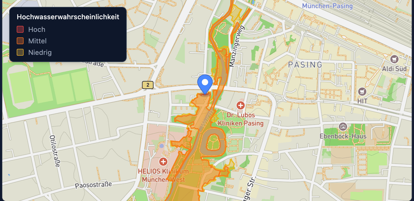 Beispiel-Hochwasserrisikozonen in München
