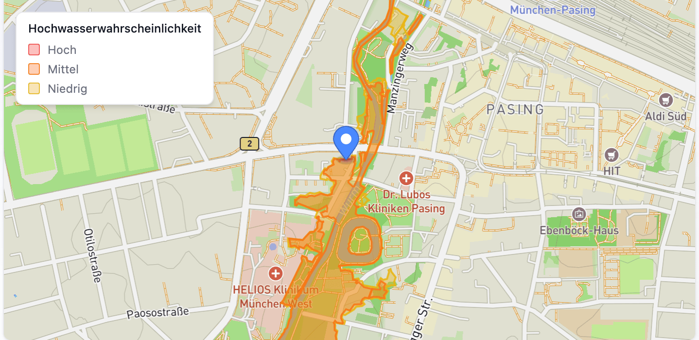 Beispiel-Hochwasserrisikozonen in München